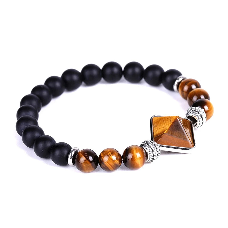 Wholesale Natural Stone Pyramid Bracelets with 6 Colors Crystal Beaded Bangle for Women and Men