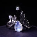 C7873 Abiding Custom 925 Sterling Silver Opening Design Pear Cut Moonstone Irregular Adjustable Rings Women