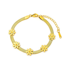 Wholesale No Fade Titanium Steel Fashion Personalized Hip Hop Blade Chain Bracelet Daisy Flower Bracelet