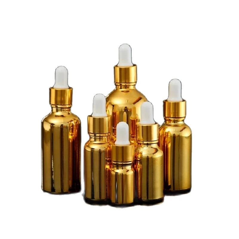 Gold Glass Cosmetic Serum Essential Oil Dropper Bottles 5ML 10ML 15ML 20ML 30ML 50ML 100ML Empty Packaging Bottle with Pipette