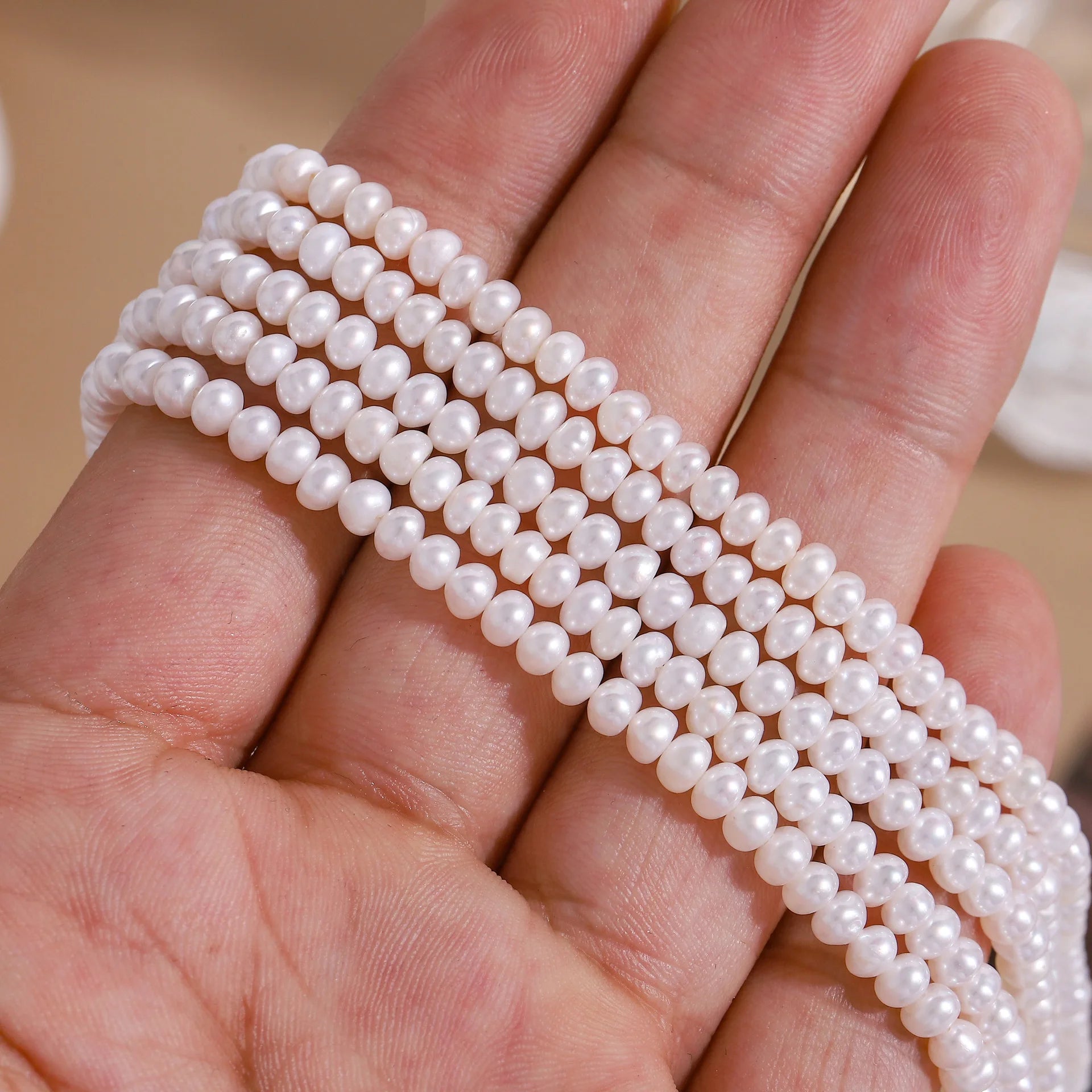 3-4mm Freshwater Small Size Button Shape Pearl Beads Loose Strand Pearl Necklace for Jewelry Making for Women