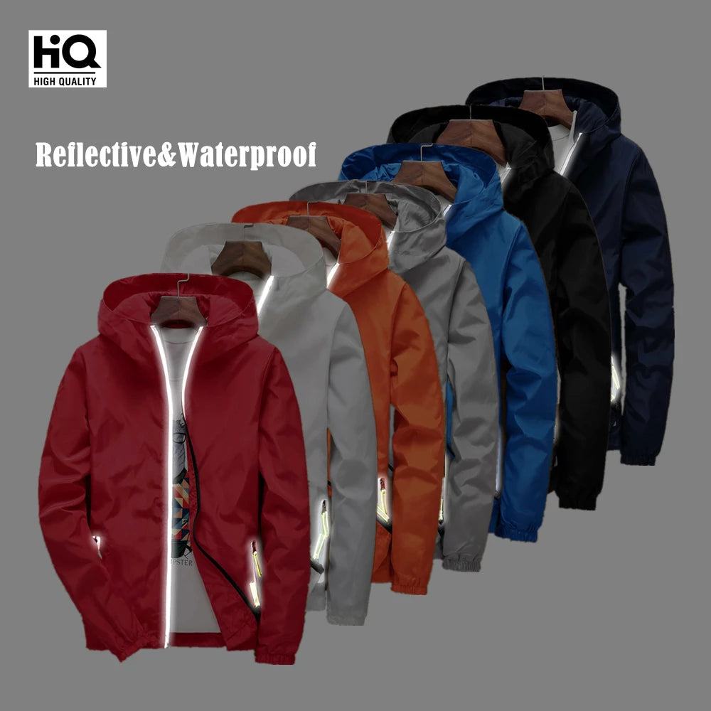 Unisex Autumn Windbreaker with Logo Plus Size Thin Waterproof Zip Reflective Casual Style for Men