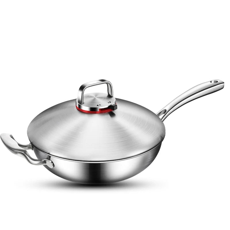 Thicken Stainless Steel Eco-Friendly Wok Flat Bottom for Induction Cooker 30cm Uncoated KENGQ Brand