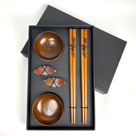 Natural Wood Tableware Set Leaf Chopsticks Rest and Dish with Gift Box for Business Occasions