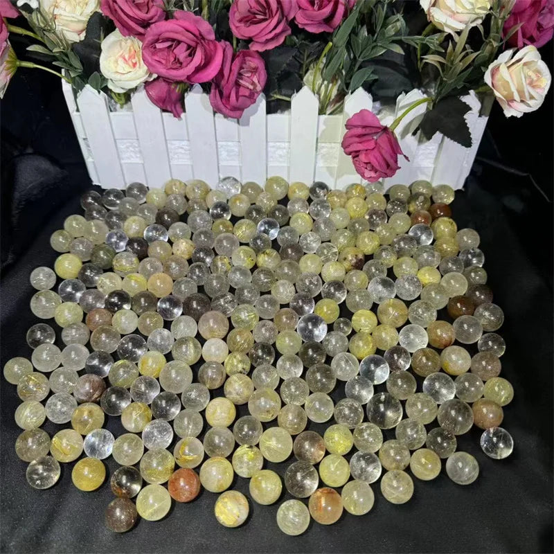 Kindfull Gold Rutiled Around 16 Mm Crystal Ball High Quality Small Gold Rutiled Sphere for Gift