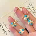 Turquoise Four Leaf Clover Pearl Set 4-5mm Natural Freshwater Pearl Earnail Necklace Jewelry Set High Jewelry 3-piece Set