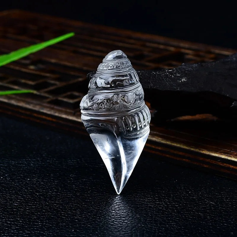 Brazilian Natural White Crystal Conch Pendant Original Stone Carving Tibetan Treasure Accessory for Men Women Trailer Hanger