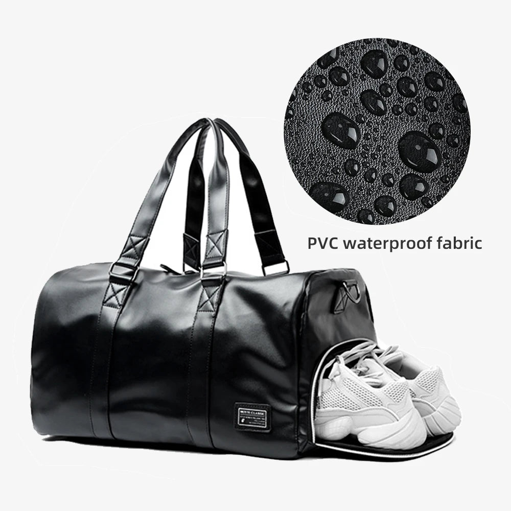 Luxury Large Waterproof PU Gym Duffel Bag with Polyester Lining Shoe Compartment Multifunctional Zipper for Fitness & Travel MegaBDM