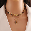 Retro 18K Gold Plated Necklace Natural Tiger Eye Stone Clavicle Necklace Pearl Charm Semi-Precious Gemstone Jewelry for Women