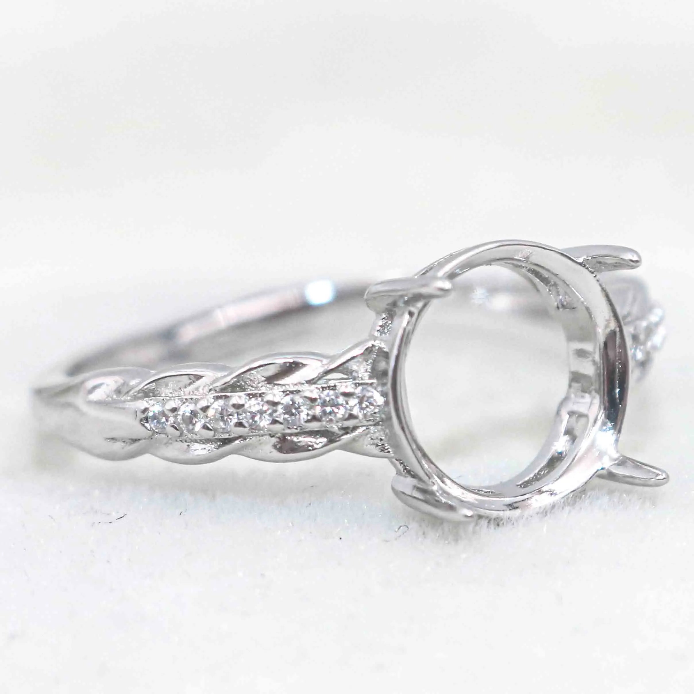 Sterling Silver 9*9mm Semi Mount Ring Empty Frame Blank Support Claw Setting S925 Base Holder Without Center Stone for DIY Inlay