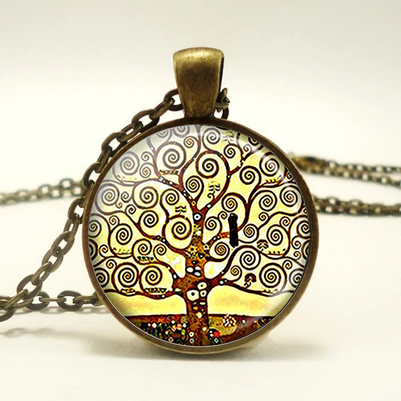 Wholesale Vintage Glass Dome Cabochon Necklace Colorful Tree of Life Pendant on Link Chain for Women and Men Jewelry