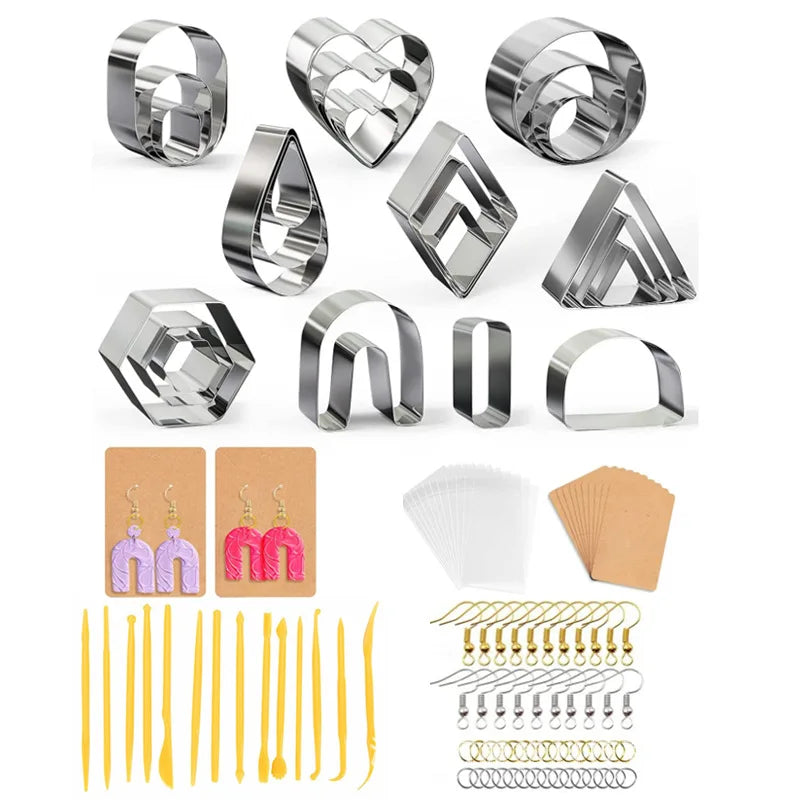 Polymer Clay Earring Cutters Clay Cutters with Earring Cards and Hooks Mini Sculpting Tools Cookie Making Mold