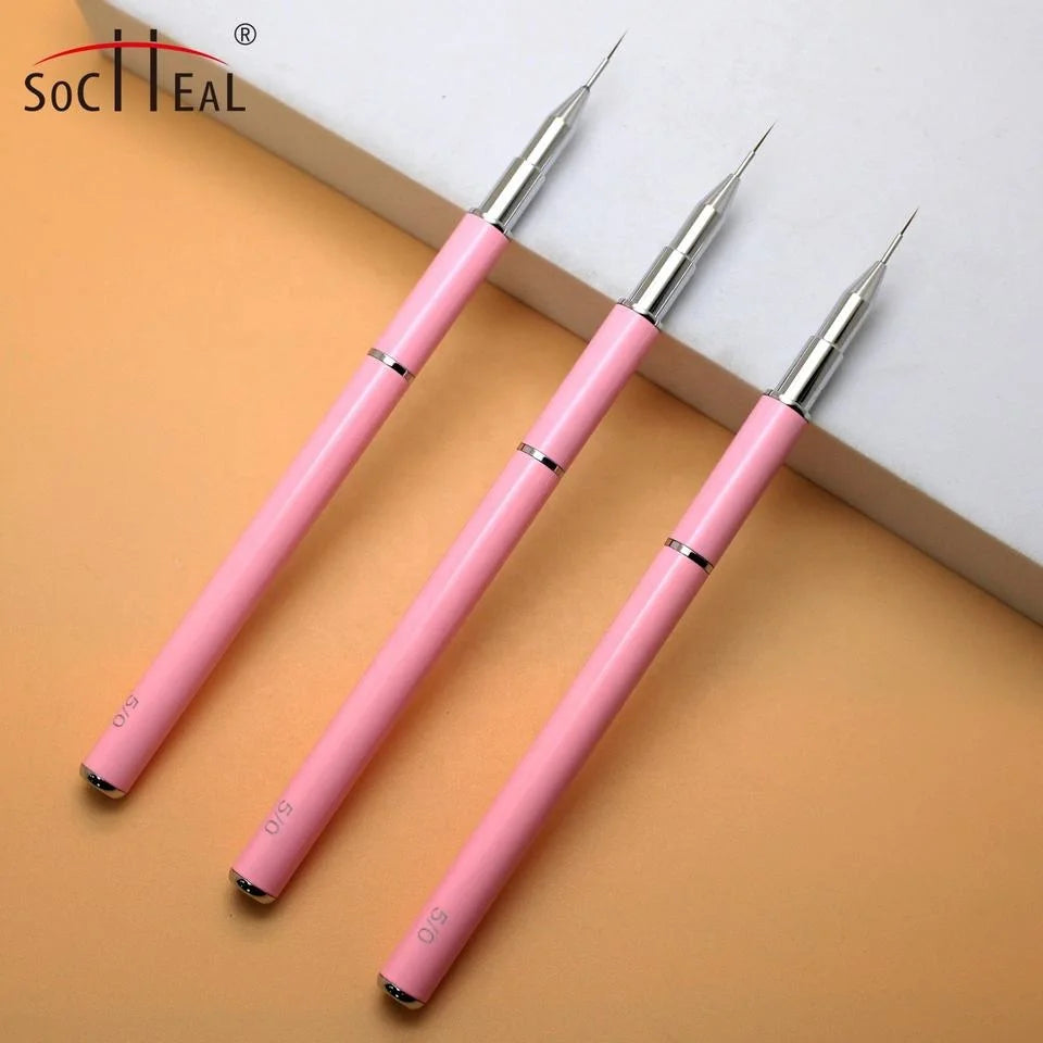 New Factory Wholesale Pink Metal Handle Ultra Thin Nail Liner Brush Private Label Nail Art Drawing Painting Tools for Manicure