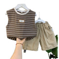 Children's Boy Summer Casual Print Vest Set Western-style Sleeveless Two-piece Handsome Clothing