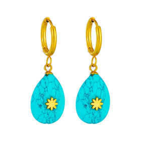2023 New Fashion Tarnish Free 18k Pvd Gold Plated Stainless Steel Turquoise Waterdrop Drop Earrings Women Jewelry