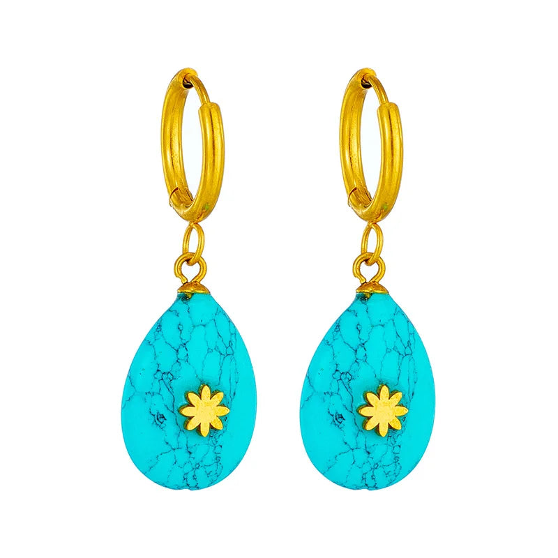 2023 New Fashion Tarnish Free 18k Pvd Gold Plated Stainless Steel Turquoise Waterdrop Drop Earrings Women Jewelry