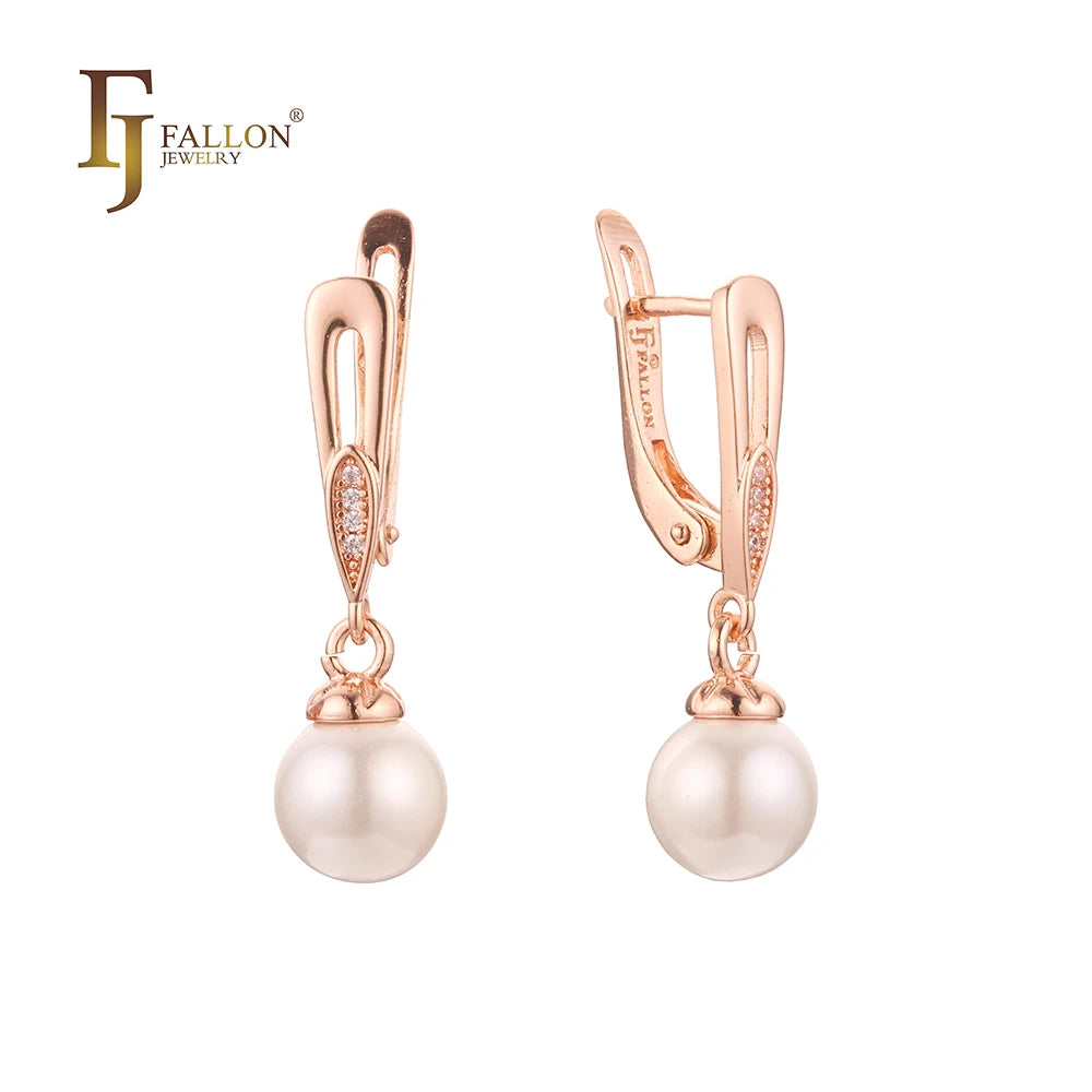 FJ Fallon Fashion Jewelry Pearl Earrings Plated in Rose Gold Brass Based