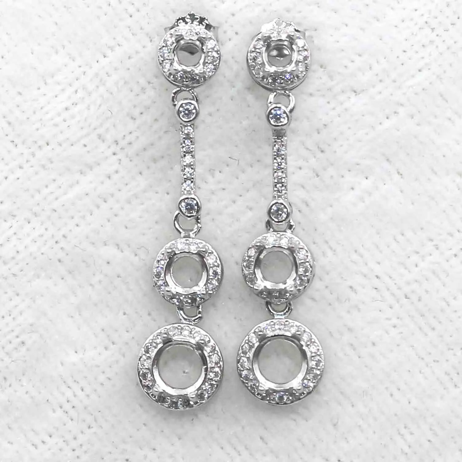 Sterling Silver 3mm+4mm+5mm Semi Mount Stud Earring Drop S925 Empty Blank Base Holder Setting Without Center Stone for DIY Inlay