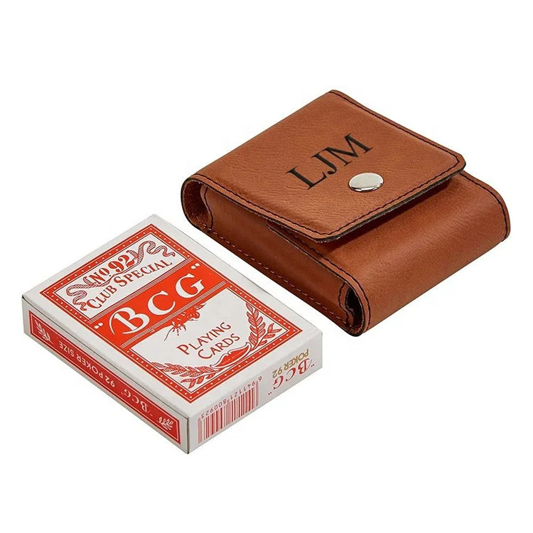 Vintage Luxury Pu Leather Playing Card Box Personalized Custom Logo Laserable Leatherette Playing Card Tuck Box