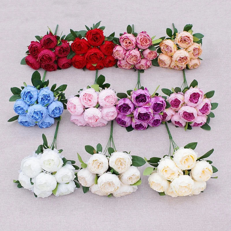 O-X698 Wholesale European Peony Artificial Flower Bunch 7 Heads Peony Silk Flower White Pink Artificial Cheap Wedding Peony