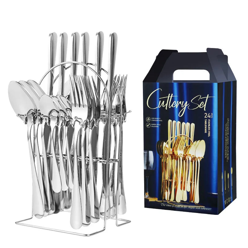 Gift Dinnerware Flatware Set Stainless Steel Cutlery Silverware 24PCS Set With Stand