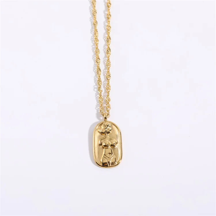 Wholesale Stainless Steel Water Wave Chain 18k Gold Plated Casting Body Face Pendant Necklace