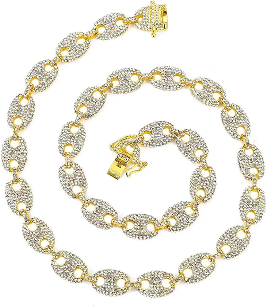 DUYIZHAO Hip Hop Necklace Iced Out Pig Nose Necklace Brass Micro Set Zircon Hip Hop Men's Classic 15mm 20/22/24inches Necklace