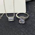 Top Sale Silver Fine Jewelry 925 Sterling Rings Engagement Ice Cut 8A Radiant CutStone Emerald Cut 925 Silver Necklace&Rings Set