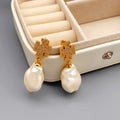 Light Luxury Brass Metal Stud Earring Baroque Pearl Earrings Exquisite 18K Gold Plated Zircon Earring for Women