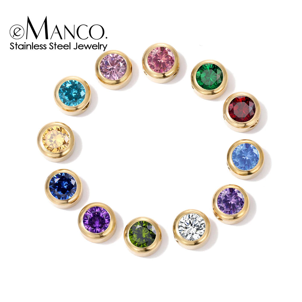 EManco Stainless Steel Charm Rhinestone Necklace Pendant Fashion 12 Colors Birthstone for Jewelry Making Women DIY Accessories
