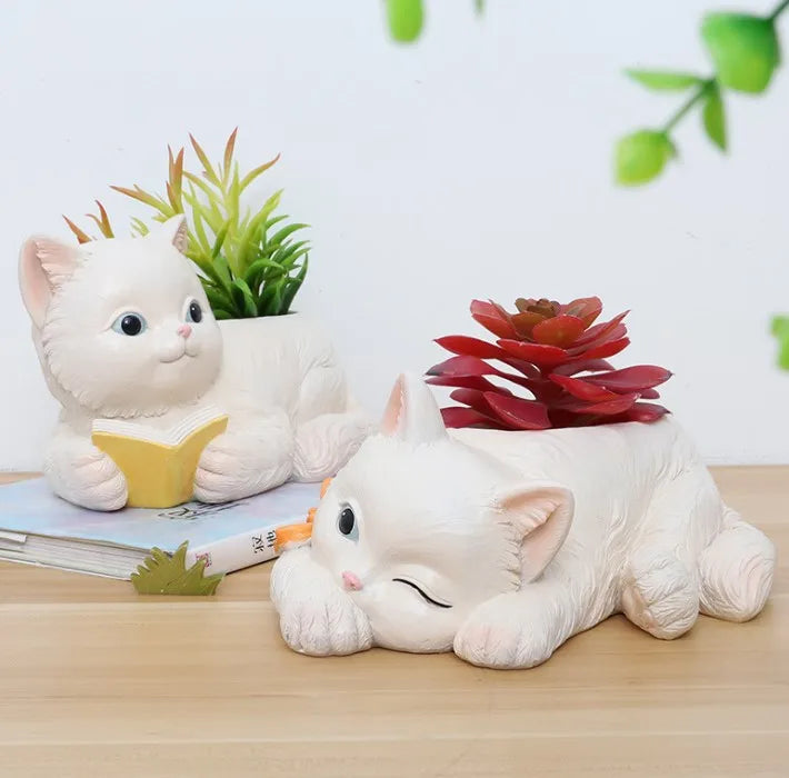 Rural Simulated Cat Resin Succulent Flowerpot Creative Cute Kitten Desktop Potted Gardening Flowerpot
