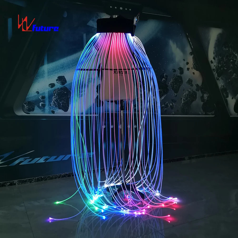 Fiber Optic Luminous Props Colorful Jellyfish Rotating Dance Hat Headwear