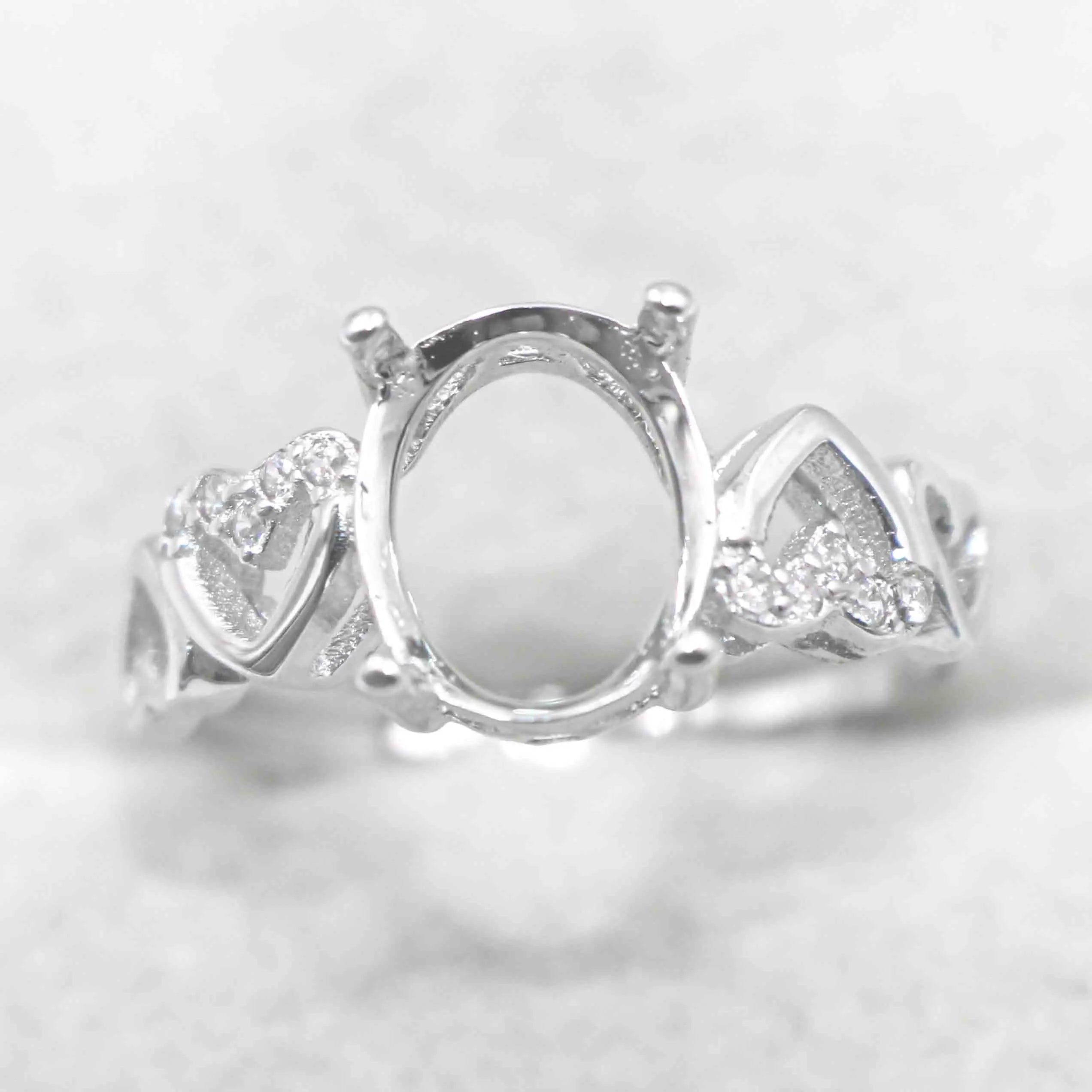 Semi Mount 8*10mm Sterling Silver Ring Frame Empty Blank Support Setting S925 Base Holder Without Center Stone for DIY Inlay