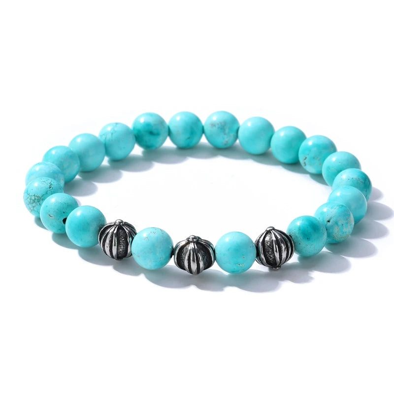 Veromca Men's Women Stainless Steel Cross Flower Turquoise Original Jewelry Crystal  Personalised Bead Bracelet Kits with Charms