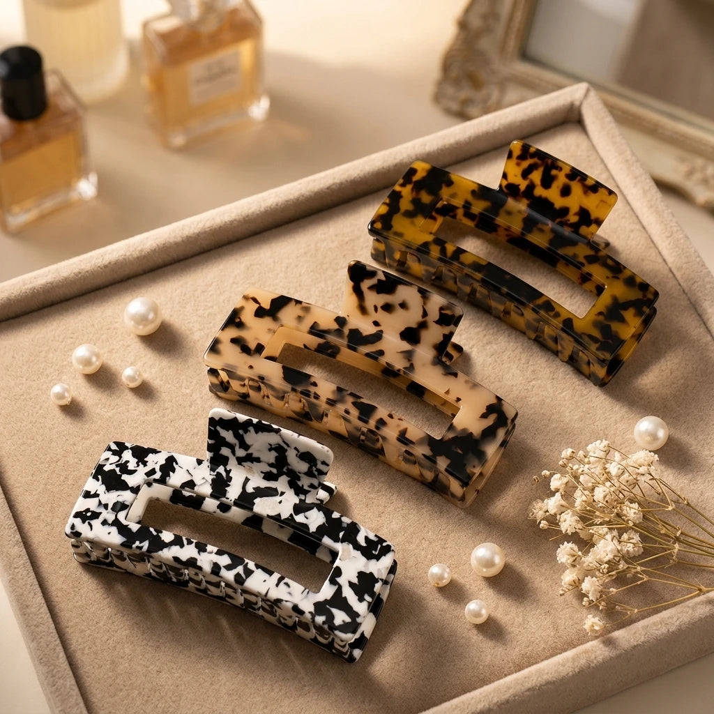 BSCI & GRS Factory Custom Logo Jumbo 13cm Large Rectangular Matte Tortoiseshell Cellulose Acetate Big Hair Claw Clips for Women