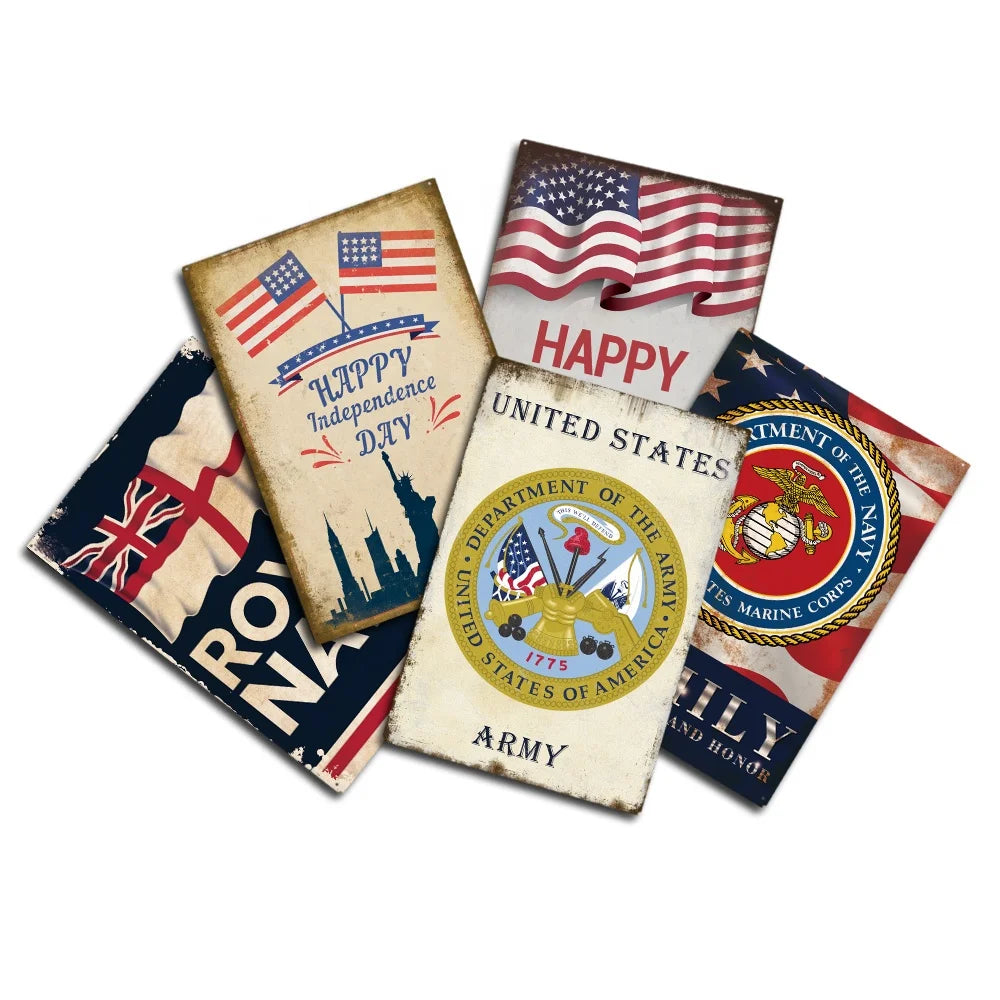 Happy Independence Day Metal Printing Sign United Stated Vintage Tin Sign Hanging Wall Sign for Home Decor Gift