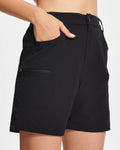 High-Waist Ladies Casual Cargo Shorts Quick Dry Breathable Canvas Overalls with Elastic Waist and Pocket for Fitness