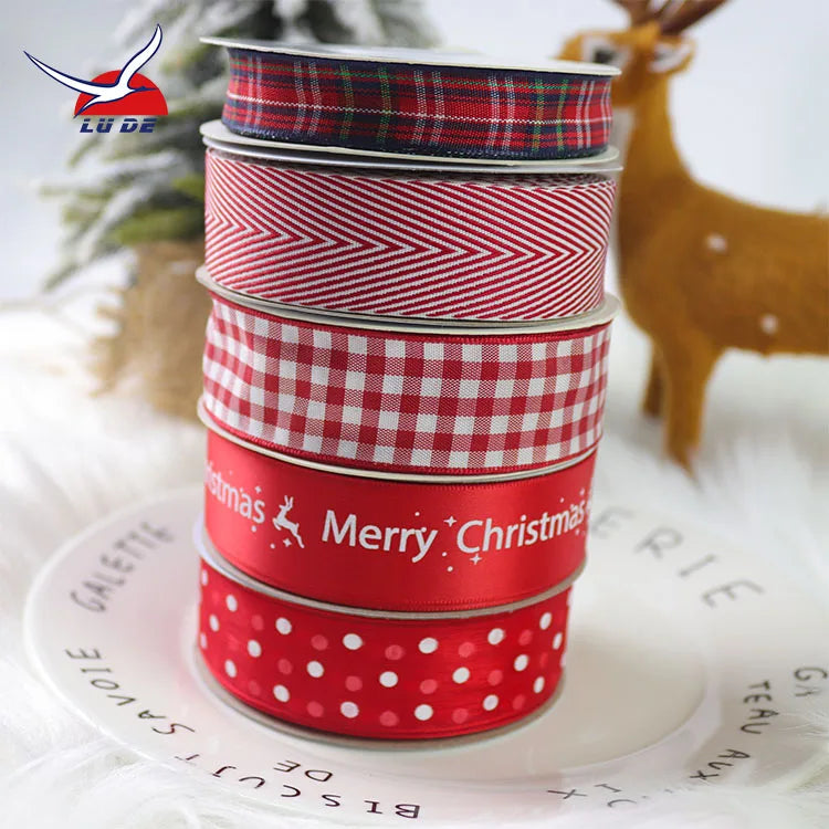 Decoration Packing Gift Christmas Red Tartan 25mm 1 Inch Checkered Ribbon Check Customized Crafts Celebration Festival Xman