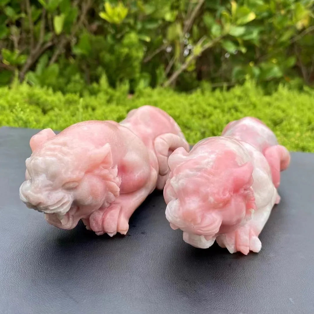 Wholesale pink Opal Carved tiger Crafts Crystals and Stones Carving Crafts for Decoration