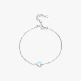 925 Sterling Silver Trendy Minimalism Fine Jewelry for Women Simple Blue Pink Enamel Hearts Link Chain Bracelets