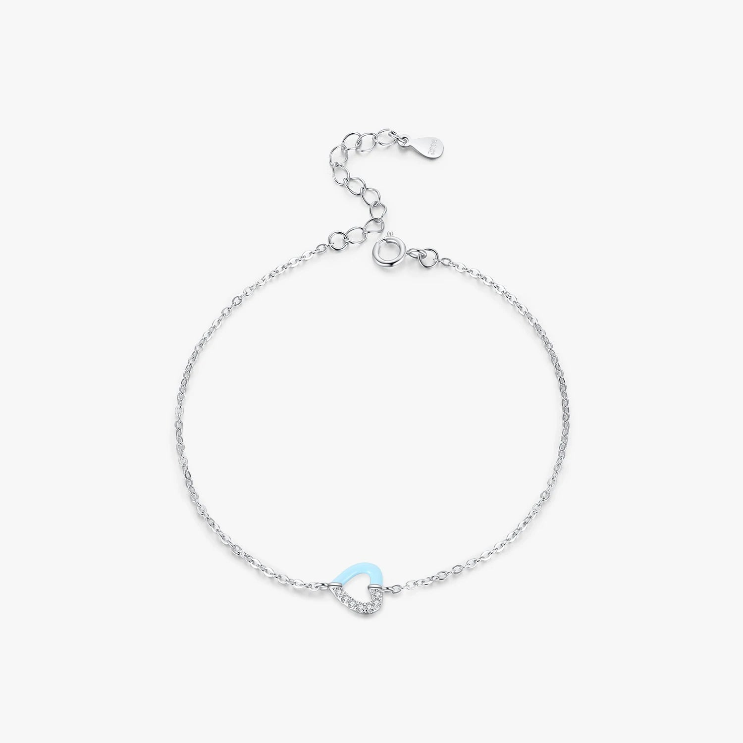 925 Sterling Silver Trendy Minimalism Fine Jewelry for Women Simple Blue Pink Enamel Hearts Link Chain Bracelets