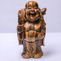 HY China Outdoor Gemstone 74*150mm Yellow tiger Eye Standing Sitting Happy Buddha Statue Sculpture with Cloth Bag