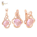 FJ Fallon Fashion Jewelry Set With Pendant Solitaire pink CZ Plated in Rose Gold Brass Based