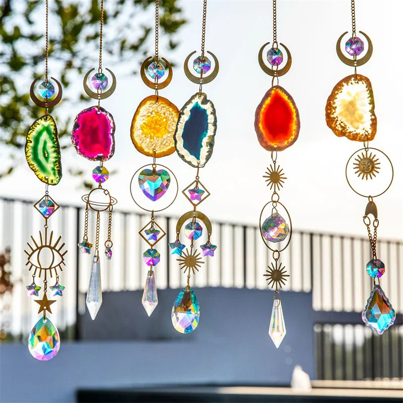 Wholesale Rainbow  Crystal  Pendant Agate Slab  Moon Sun Catcher  Prisms Pendant for Decorate