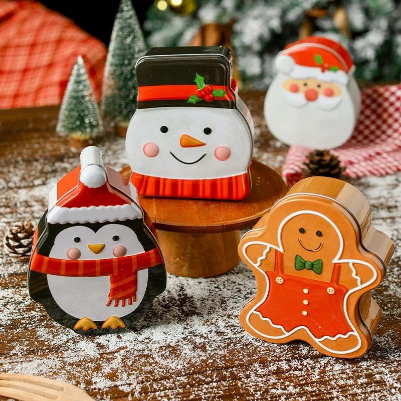 Hot-selling Shaped Christmas Santa Claus Gift Cookie Candy Tin Box Decoration Christmas Cake Tin Cans for Gift Package