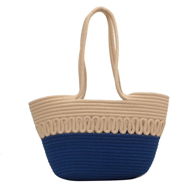 Two Straps Open Closure Straw Woven Beach Bag for Women Large Capacity Summer Fashion with Chains