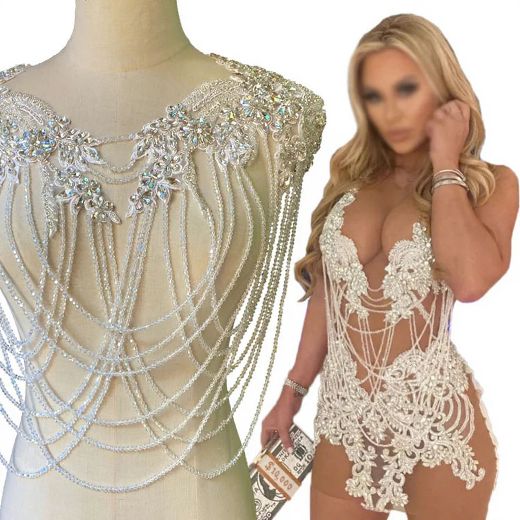 WDP-297 Keering Fashion Handmade Bridal Colorful Crystal Clear Stone Rhinestone Beaded Applique for Tassel Prom Dress