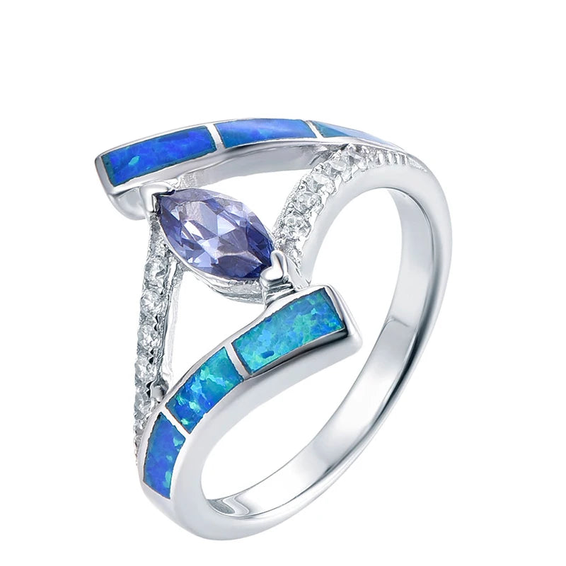 Fine Jewelry Wholesale Fashion Factory Price Stock Blue Opal 925 Sterling Silver Ring Marquise Tanzanite Cz Stone Ring