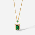 Luxury Vintage 18K Gold Plated Titanium Stainless Steel Square Emerald Zircon Pendant Necklace Women's Jewelry Chains