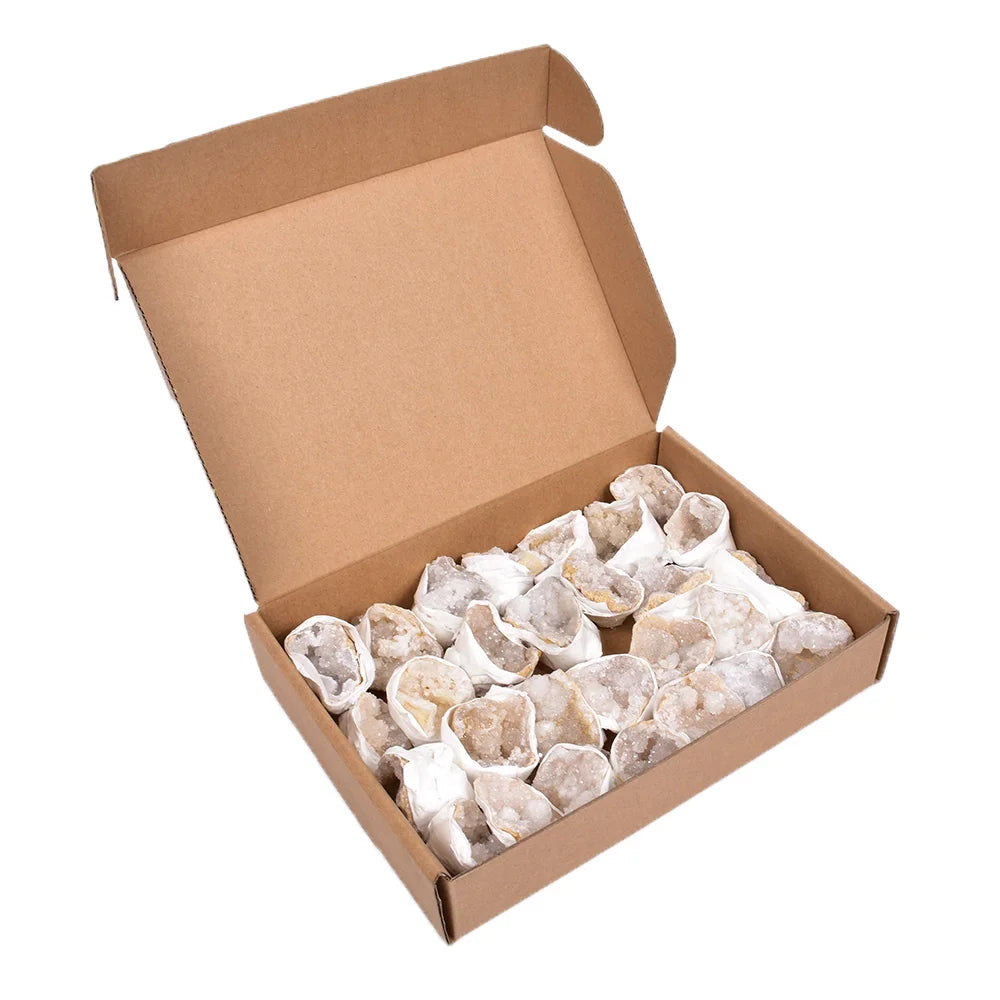 Natural Healing Rough Gemstone Crystal Stone Cave Clusters Moroccan White Agate Geode Box